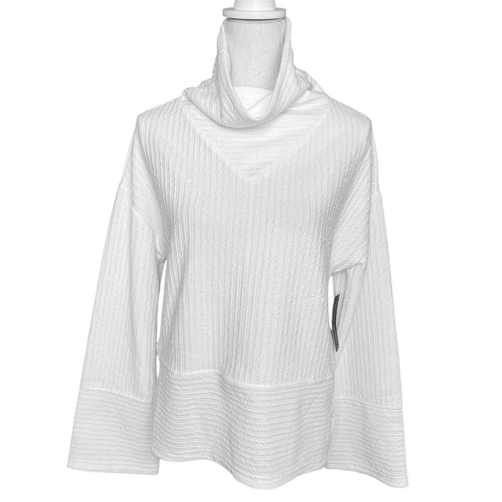 Tahari Sport White Textured Cowl Neck Pullover Top Size Small NWT neutral